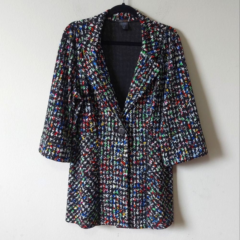 Eva Varro Women Cardigan  Size XL Multicolor Long Line One Button 3/4 Sleeves